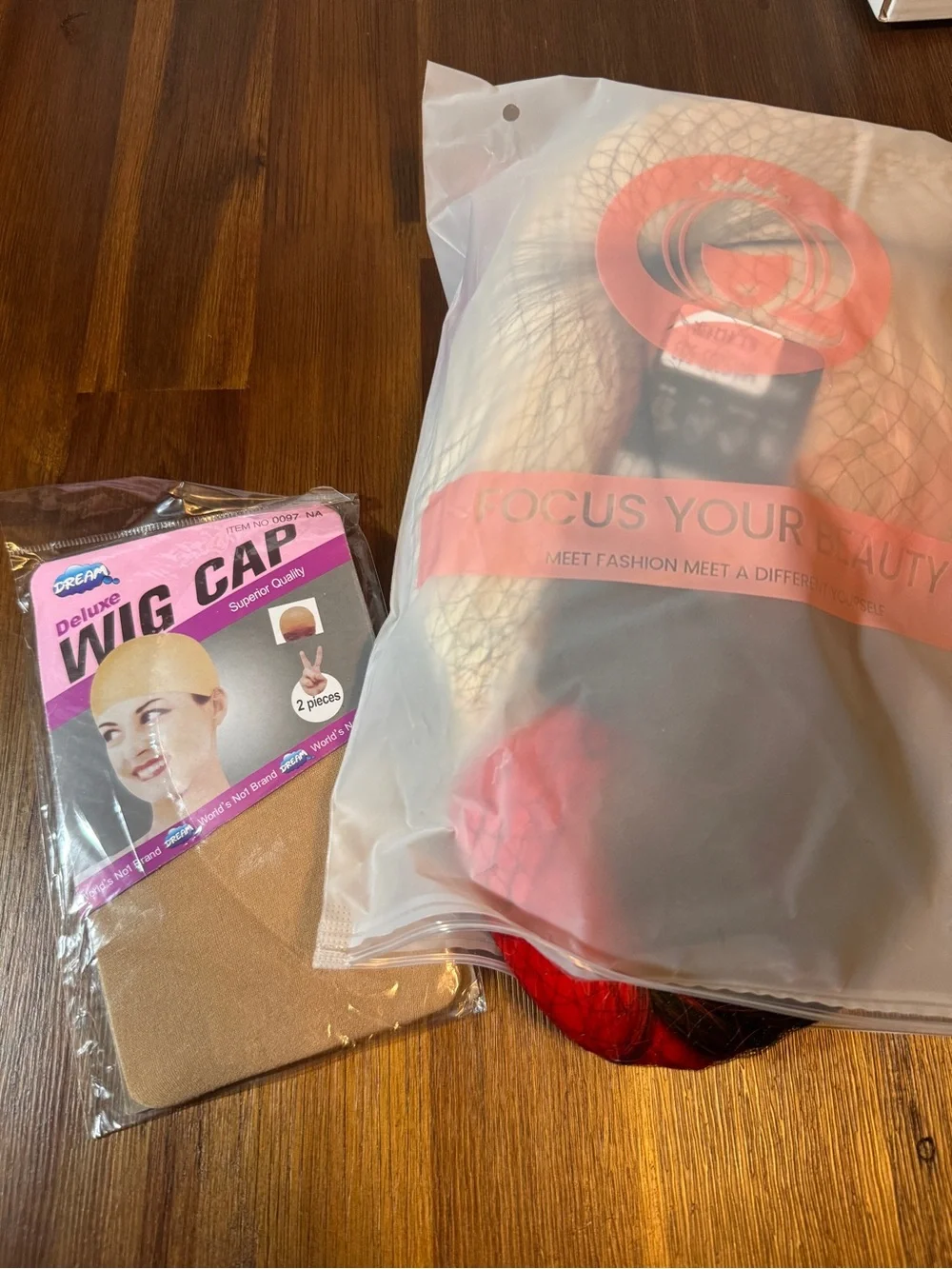 NWT Multicolor Pigtail Cosplay Wig Red Green Blonde + 2 Wig Caps